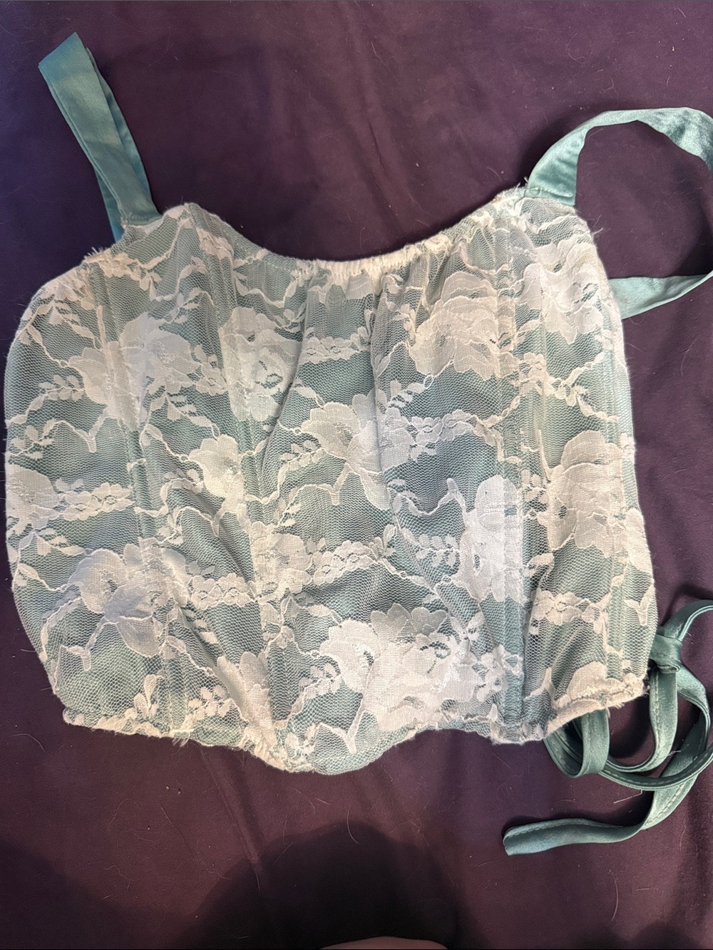Current Mood Mint Green Lace Crop Top with White Lace Overlay corset